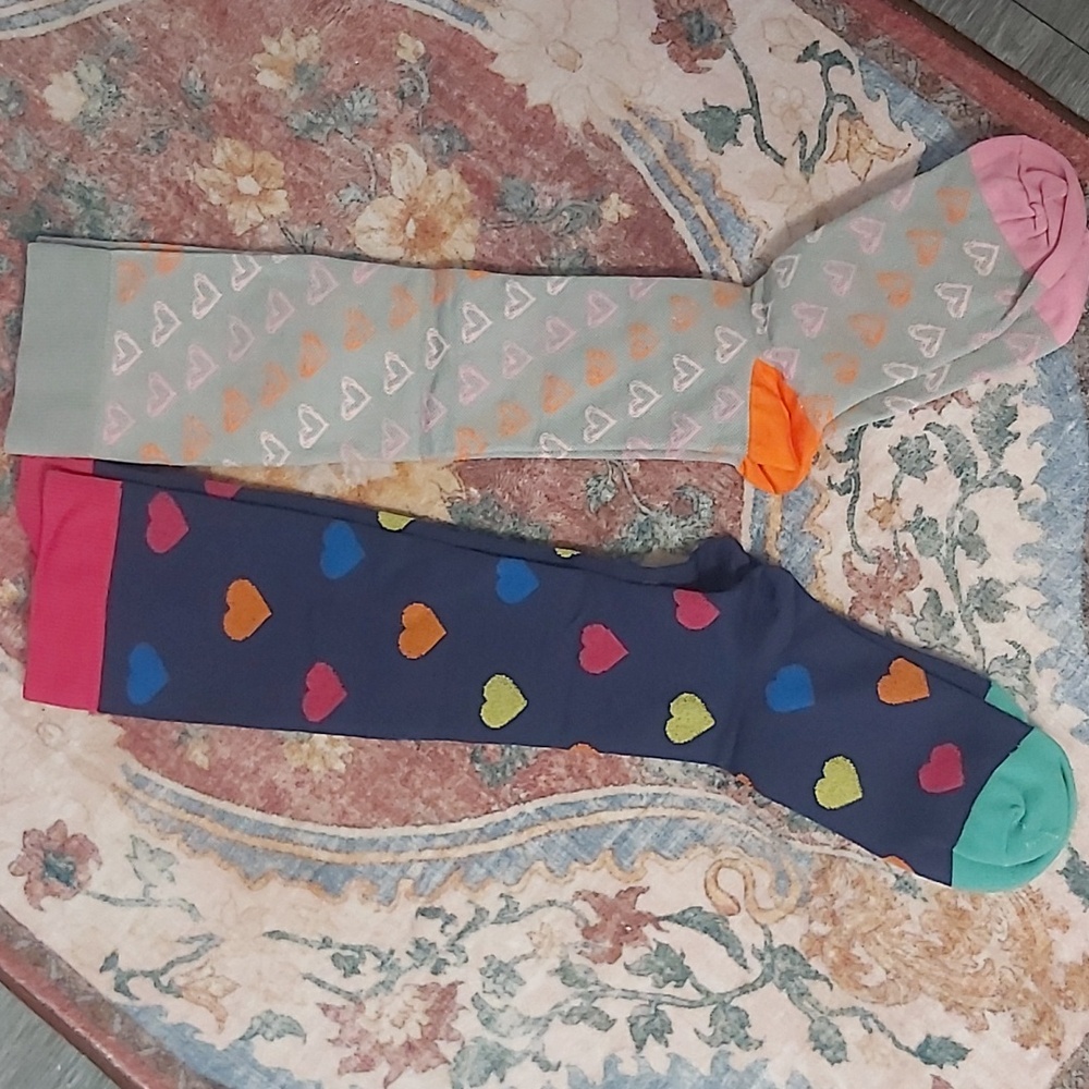 Colorful Heart Patterned Compression Socks Set - 2 Pairs